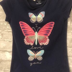 Purple Graphic Tee with Butterflies and sparkles